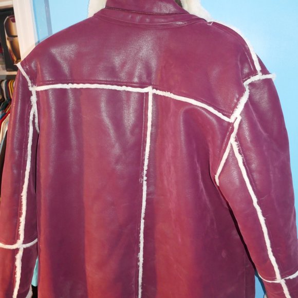MENS 2XL Jordan Craig Denali Shearling Burgundy Fisherman PIMP FUR Coat Jacket - Picture 12 of 13